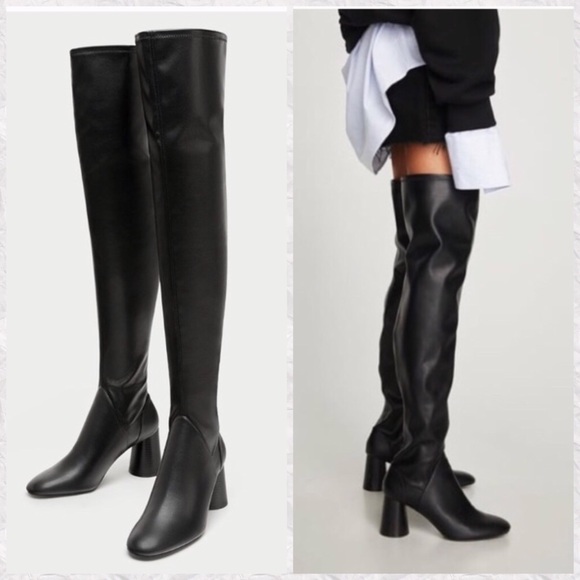 Zara leather block heel boots Clearance
